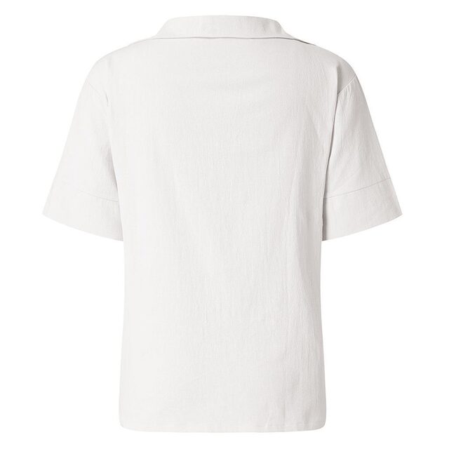 Large size women's clothing European and American style spring and summer new solid color V-neck loose simple literary casual short-sleeved shirt T-shirt top