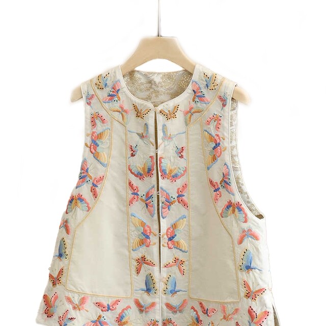 Chinese style Butterfly Heavy Industry Embroidery Vest Vest Spring New Large Size Fat MM Fat Feet Slimming Sleeveless Top
