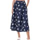 Commuter High Waist Dark Blue Flower Double Pockets Large Skirt
