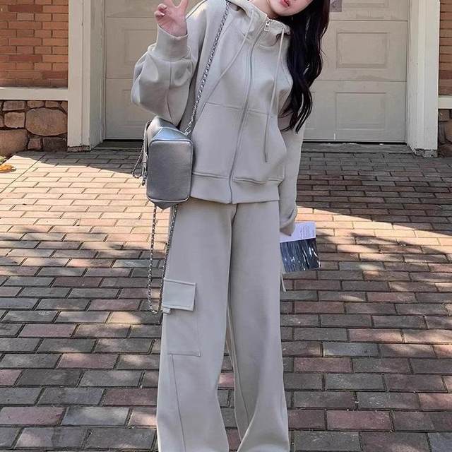 College style casual suit for women 2025 spring and autumn new small sports hooded sweatshirt jacket two-piece set