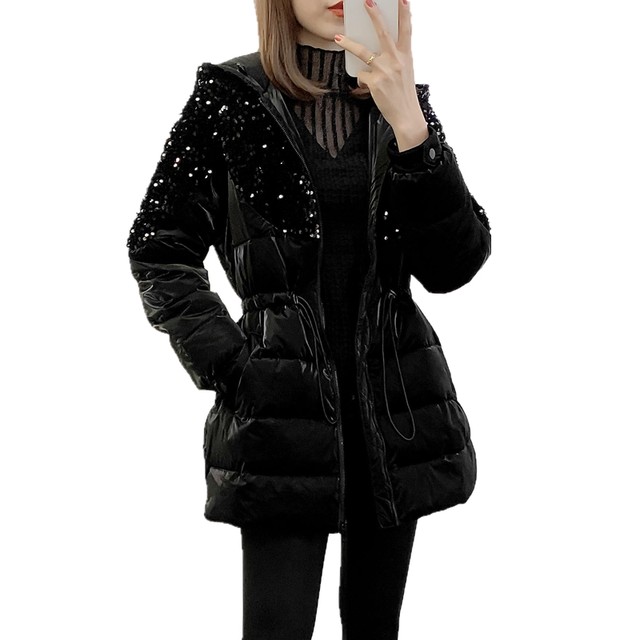 Women's plus size down jacket, street-level cotton jacket, women's thickened and versatile Hong Kong style fat mm sequin embroidered down jacket trendy