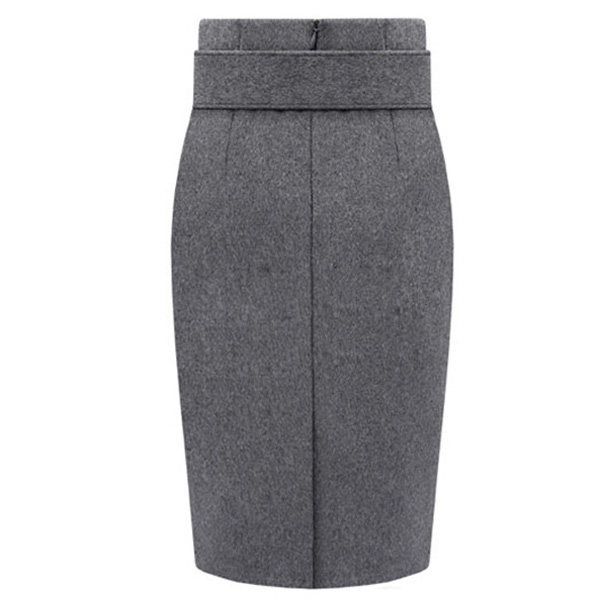 Gray stretch skirt, autumn and winter woolen material, hip-covering skirt, high-waisted, slim-fitting, knee-length mid-skirt, Korean version, versatile one-step skirt