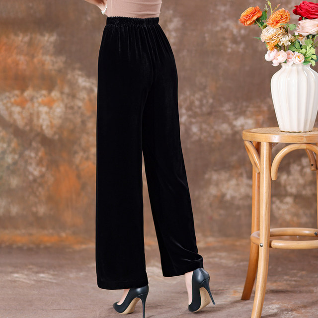Golden velvet wide -leg pants women's narrow version high waist high waist 2024 autumn and winter new black pants casual straight pants