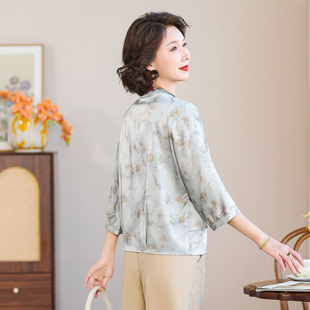 National style retro embroidered sequined shirt women's  winter loose age-reducing mulberry silk new Chinese top MY093