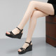 New summer wedge sandals, hollow woven straps, soft patent leather waterproof platform, 8cm breathable fish mouth women's shoes, black