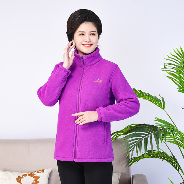 Autumn and winter fleece jacket sweatshirt top women's zipper cardigan plus fleece fleece jacket large size middle-aged and elderly mothers' outfit