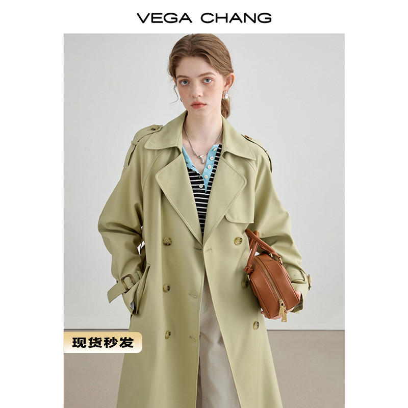 VEGA CHANG風衣外套女2023秋新款寬鬆顯瘦中長版英倫風大衣ins潮