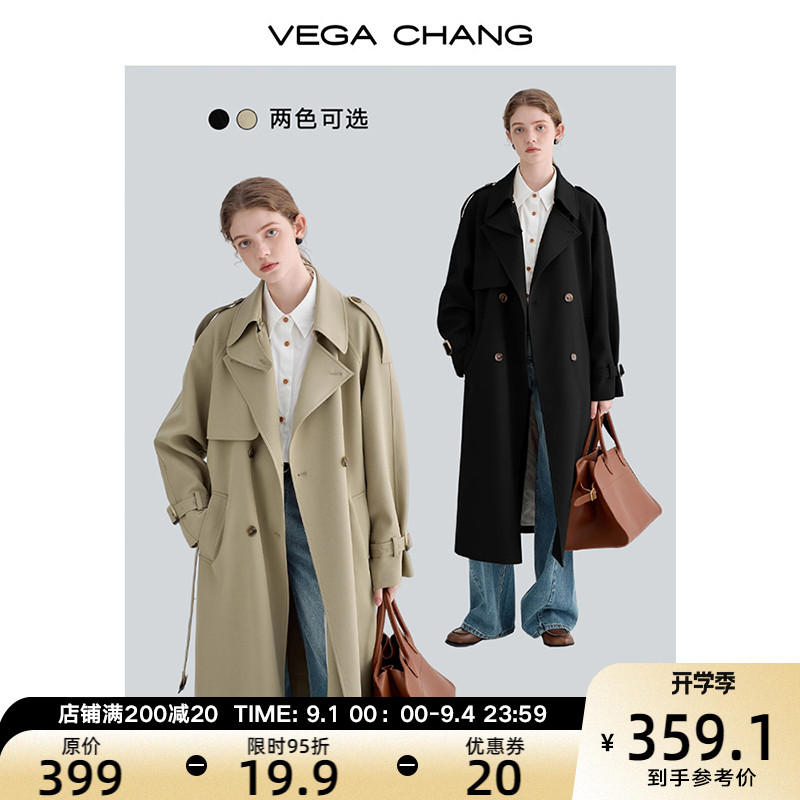 VEGA CHANG風衣外套女2023秋季新款小個子中長版高級感英倫風大衣