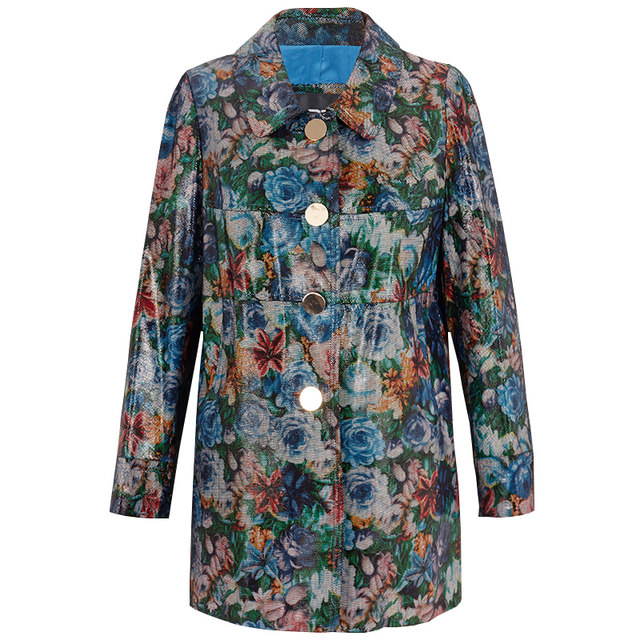 Xing's autumn mid-length large size printed leather jacket for middle-aged mothers with temperament genuine leather jacket for mature women