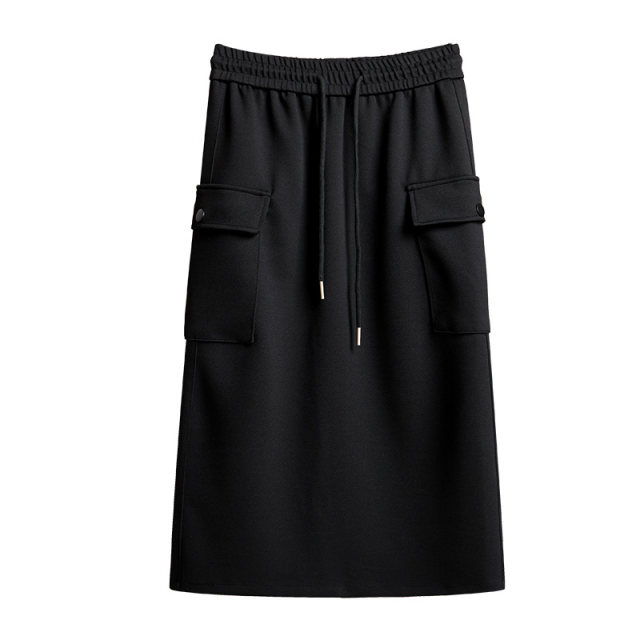 Sweatshirt dress 2025 new women's autumn elastic sports casual pocket slit cover one step straight long skirt