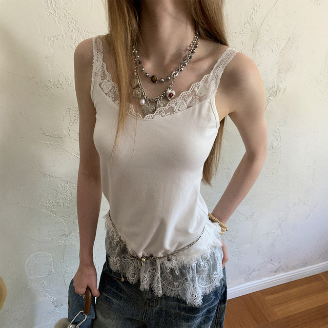 DIDDIMODA Comfortable, light and elastic lace lace splicing suspender vest for women
