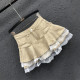 2025 summer pure and sweet puffy skirt denim skirt women's lace spliced ​​high-waisted small skirt