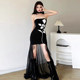instahot printed strapless mesh skirt and hem dress for women 2024 autumn new spliced ​​hot girl long skirt for women