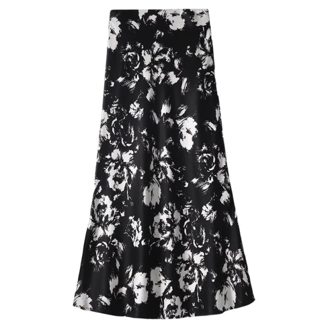 Elegant and elegant acetic acid printed skirt side slit hanging floral high waist A-line skirt fishtail skirt makes you look slim and versatile