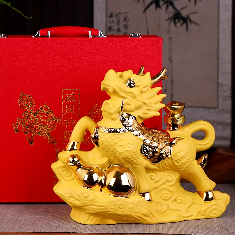 本物の 中国陶磁器 元染 大皿 麒麟 - 陶芸
