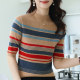 Round-neck cardigan in autumn and winter new style inner wear warm rainbow striped design sweater mother's base shirt trendy