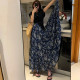 Pocket autumn retro romantic yellow floral skirt for women 2024 new high waist slim pleated long skirt