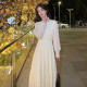 
Pincai long-sleeved dress for women with half-high neck solid color lace skirt elegant design long skirt P136Q278