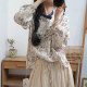 Ancient and colored retro stand collar loose large size cardigan shirt single-breasted long sleeve floral linen shirt women's spring