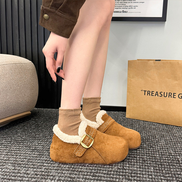 Little people's inner heightening thick-soled plus velvet Birkenstock shoes women's 2025 autumn and winter new warm snow boots cotton shoes