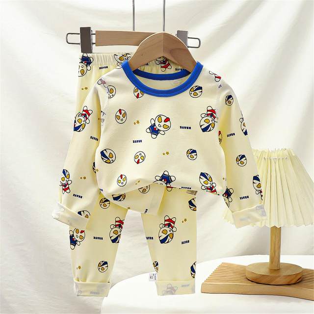 Clearance removal children's home clothes set spring new baby Lycra cotton boys' pajamas girls autumn clothes and autumn pants