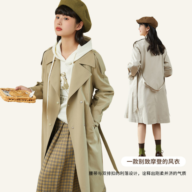 Zihan mid-length straight windbreaker jacket for women spring and autumn new casual British style small loose thin coat