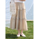 Zi Hansen-style checked mid-length skirt for women in summer 2025 new elastic waist skirt lace spliced ​​cake skirt