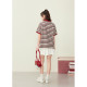 Purple-Han Red Striped POLO Shirt for Women 2025 Summer New Navigation American College Style Loose Short Sleeve T-Shirt