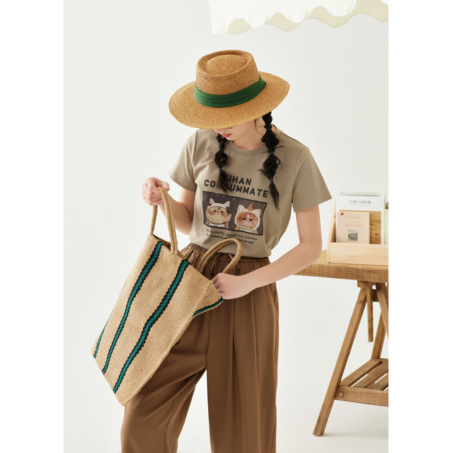 Zihan cartoon letters cat printed T-shirt for women in summer new style loose and versatile round neck short-sleeved top