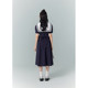 Zihan college style dress women's summer new Japanese casual navy collar tie waist short-sleeved mid-length skirt