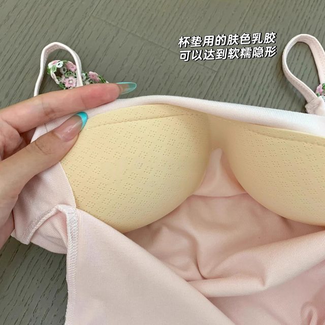
Pure and gentle pink flower suspender vest for women with breast pad top 2025 new style