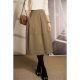 Khaki Autumn and Winter Skirt Women's Woolen Splicing Design Niche A-Line Skirt Pocket Midi-Length Skirt