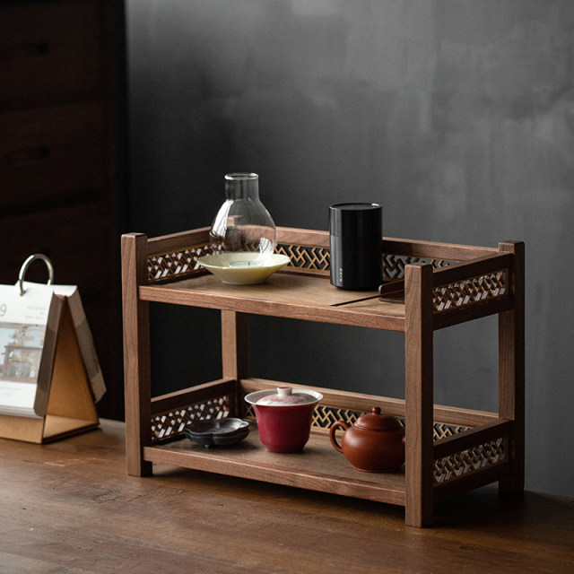 Black walnut new Chinese tea set cup storage rack desktop small storage ...