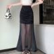 
Real-life shots and real-price spot design-sensing mesh splicing hip skirt Korean style wrinkled versatile long skirt fishtail skirt