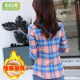 Cotton warm shirt female long -sleeved grid plus velvet thick Korean version of self -slim and winter versatile large size female shirt jacket
