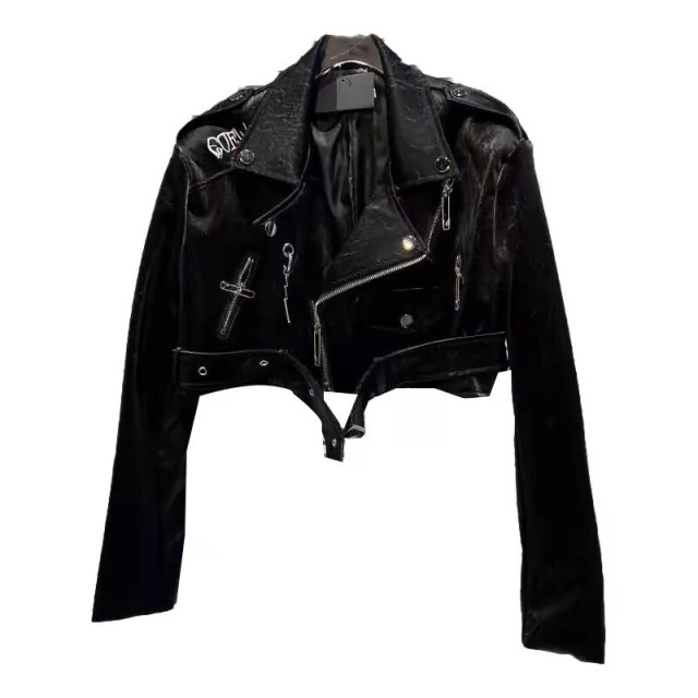 High-end Internet celebrity same style back embroidered lace-up leather jacket for women 2025 Spring and Spring New Hot Girls Motorcycle Short Jacket