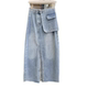 Korean design in summer is irregular, high waist A-line mid-length skirt with wash water and old slit denim skirt