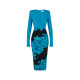 XULU original spring new style striped flower bush knitted hip-pack skirt temperament fashionable long-sleeved V-neck dress
