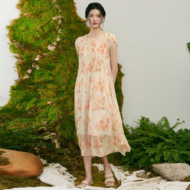 TALASA printed sleeveless two-piece dress 2025 summer new printed pleated loose slim design long skirt