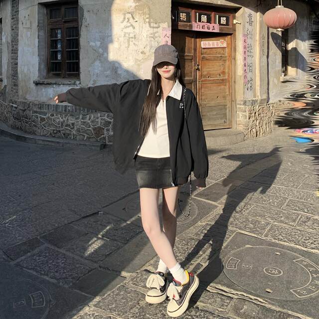 3MER Oh, the three girls American retro washing and old denim skirt for women, versatile A-line short skirt, high-waisted skirt