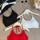 Beach vacation style sexy straps neck halter vest for women in summer short style with chest pad exposed navel top