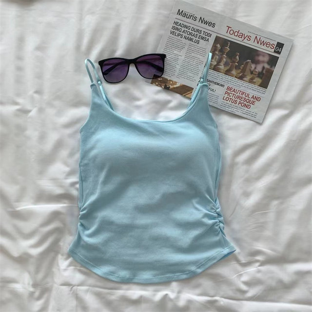 Fresh and pure style design pleated with chest pad suspender vest for women with inner wear and outer wear slim and beautiful back top in summer