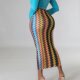 European and American new women's clothing 2025 rainbow print slim high waist elastic skirt mid-length hip-cover skirt tight