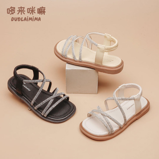 Children's open-toed sandals, girls' shoes, little girls' rhinestone princess shoes, summer Roman shoes, baby girl's soft-soled beach shoes