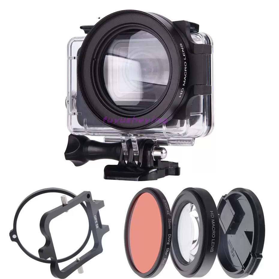 Gopro配件hero5 6 7滤镜58mm微距近摄镜潜水红滤镜放大镜转接环