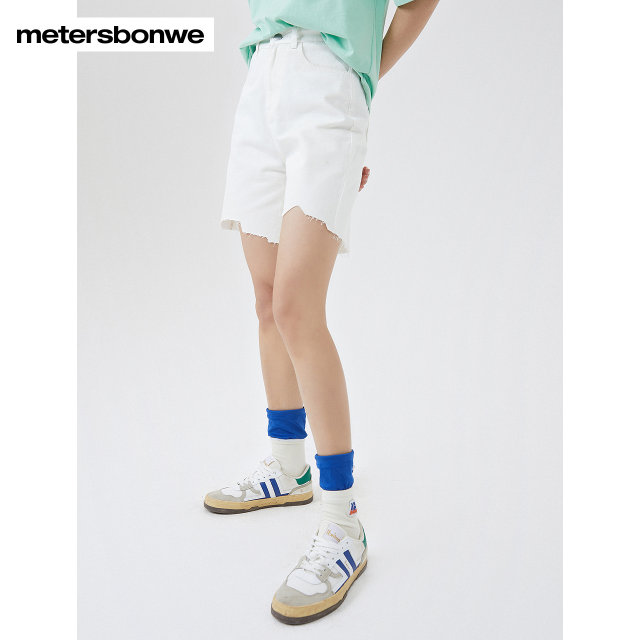 Metersbonwe spring and autumn jeans for women fashion print solid color versatile cotton comfortable washing jeans shorts
