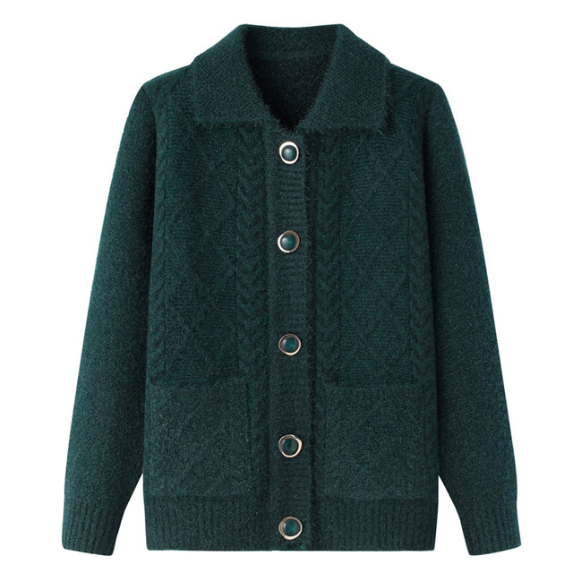 Middle -aged and elderly people in spring and autumn, knitted cardigan women's sweater mothers jacket, winter dress new grandma shirt is wild
