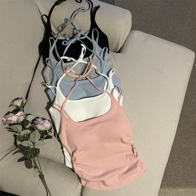 Niche irregular short hot girl irregular suspended vest women's clothing summer external slimming, thin beautiful back top