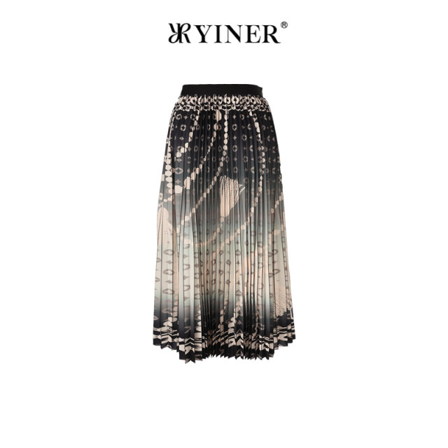 YINER sound children's clothing spring fashion gradient pattern printed pleated skirt
