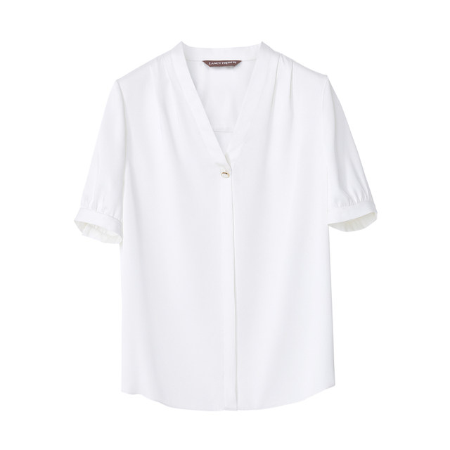 [Langzi Ole]Langzi French short-sleeved white shirt and shirt summer new style inner v-neck
